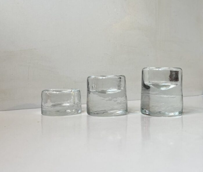 scandinavian modern ice glass tealight candleholders 1980s set of 3 1