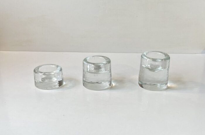 scandinavian modern ice glass tealight candleholders 1980s set of 3 2