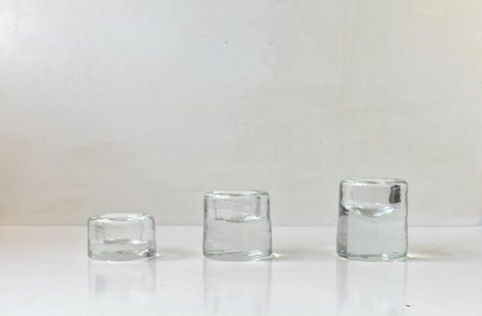 scandinavian modern ice glass tealight candleholders 1980s set of 3 3