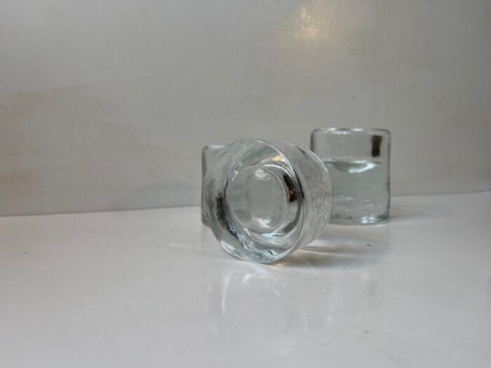 scandinavian modern ice glass tealight candleholders 1980s set of 3 4