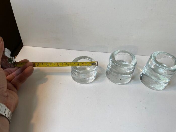 scandinavian modern ice glass tealight candleholders 1980s set of 3 5