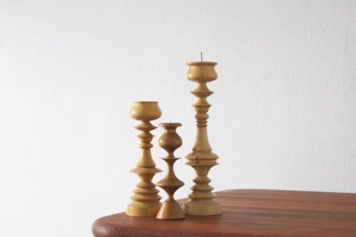 scandinavian wooden candleholders set of 3 1