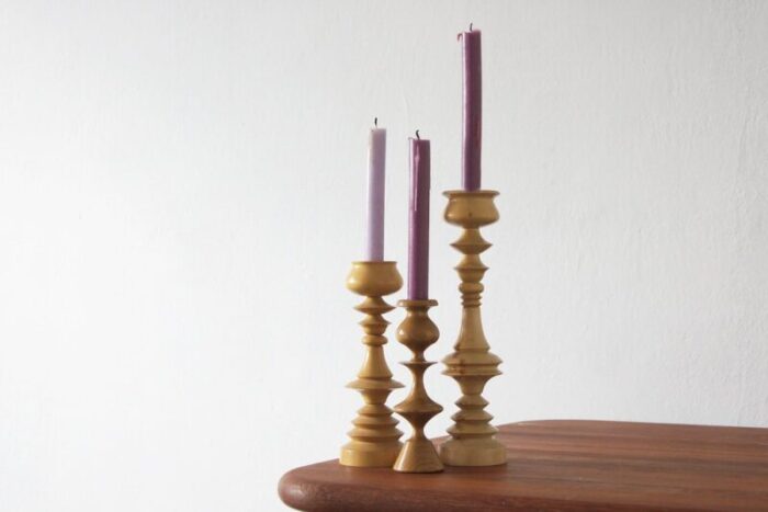 scandinavian wooden candleholders set of 3 3