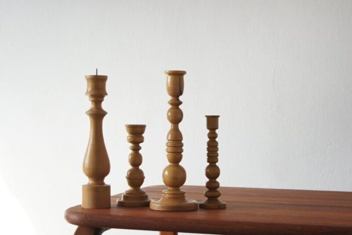 scandinavian wooden candleholders set of 4 1