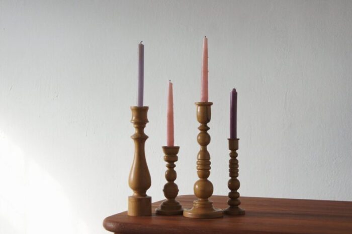 scandinavian wooden candleholders set of 4 4