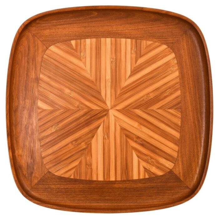 serving tray in teak and bamboo by jens quistgaard 1950s 1