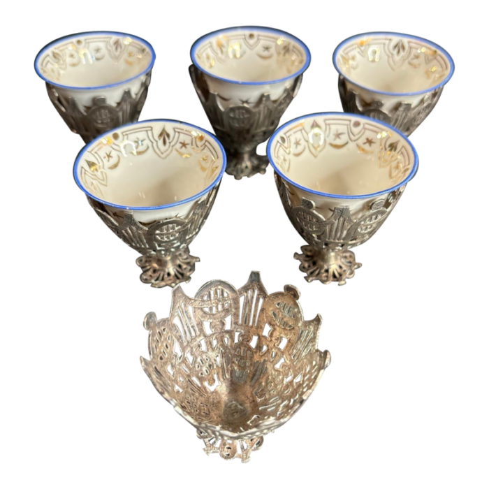 set fo 6 antique sterling silver coffee cups holder zarf turkish empire circa 1880 0588