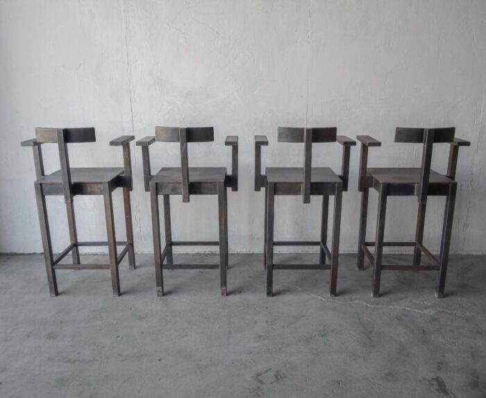 set of 4 custom architectural industrial steel barstools 0280