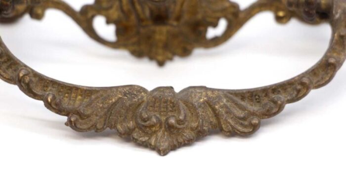 set of 6 antique brass lion head bail dresser drawer pulls 3068