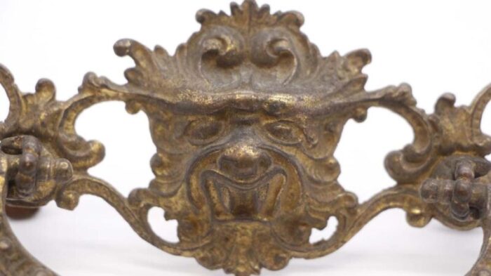 set of 6 antique brass lion head bail dresser drawer pulls 3147