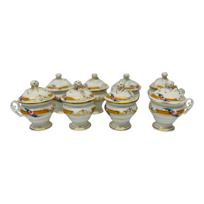 set of 8 french old paris porcelain pot de creme individual dessert cups 4115