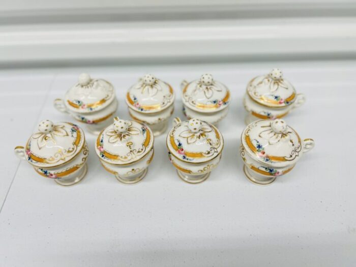 set of 8 french old paris porcelain pot de creme individual dessert cups 7858