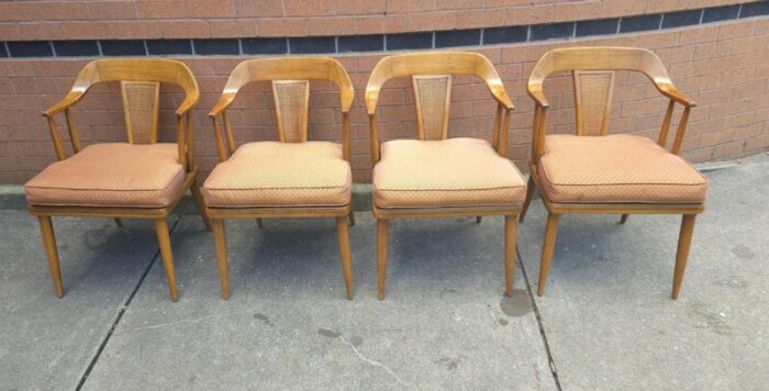 set of four lubberts and mulder for tomlinson walnut and cane bak armchair 3140