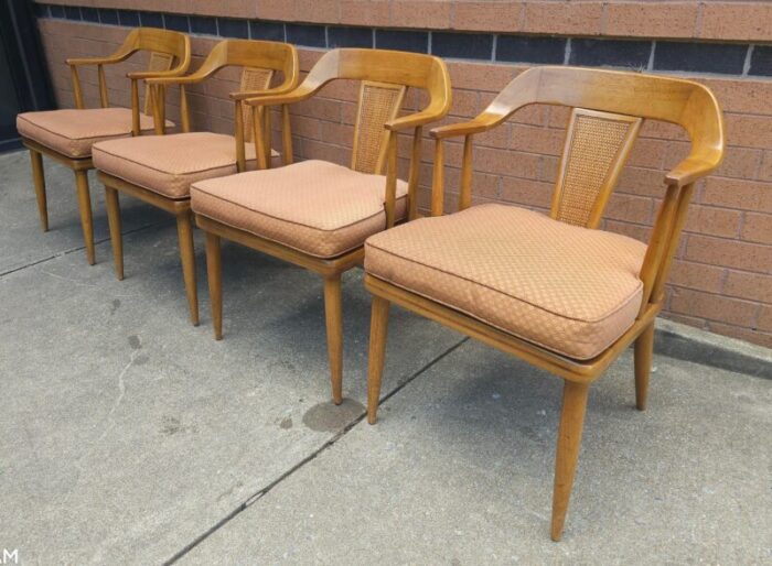 set of four lubberts and mulder for tomlinson walnut and cane bak armchair 4101