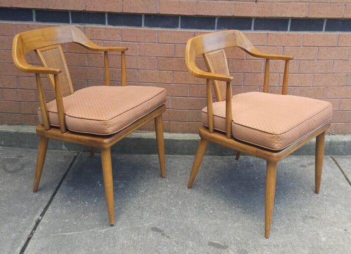 set of four lubberts and mulder for tomlinson walnut and cane bak armchair 4343