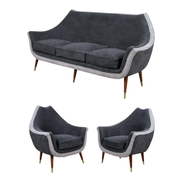 set of mid century two tone gray 3 piece living room set 6622