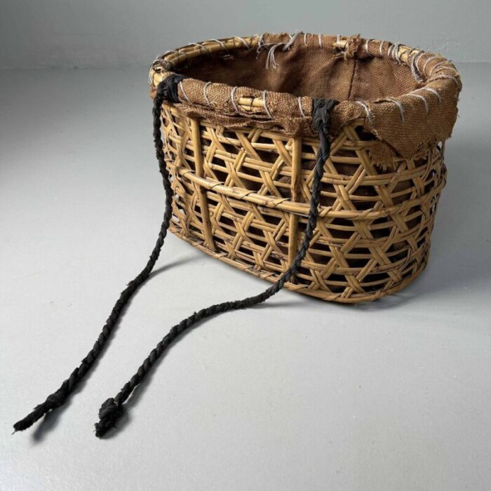 showa period japanese bamboo harvest basket 1960s 1