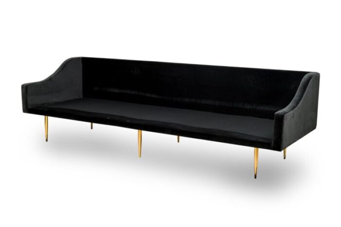 sintra contemporary modern charcoal gray velvet and polished bronze sofa 1570