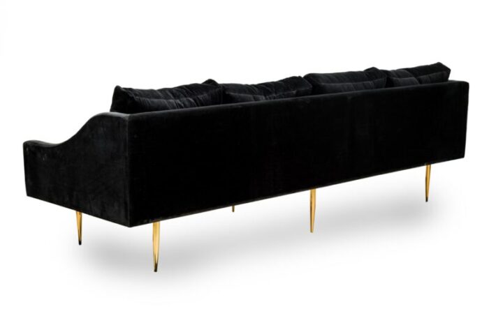 sintra contemporary modern charcoal gray velvet and polished bronze sofa 3038