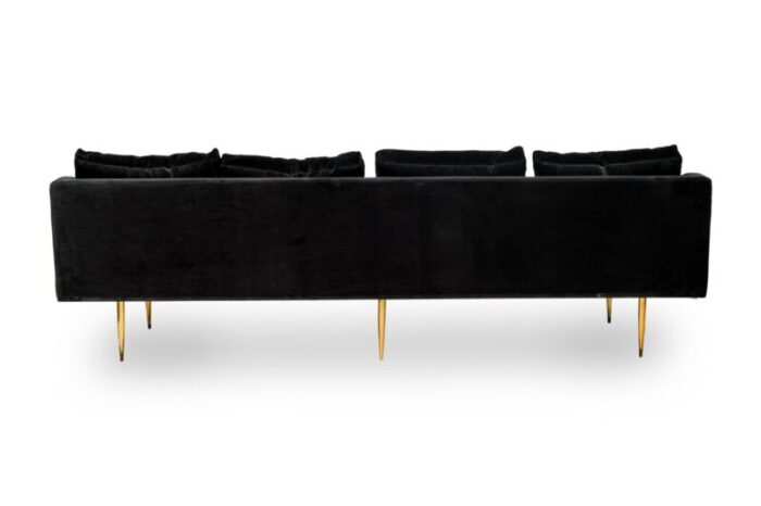 sintra contemporary modern charcoal gray velvet and polished bronze sofa 4371