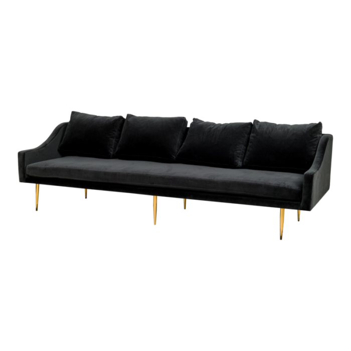 sintra contemporary modern charcoal gray velvet and polished bronze sofa 6927