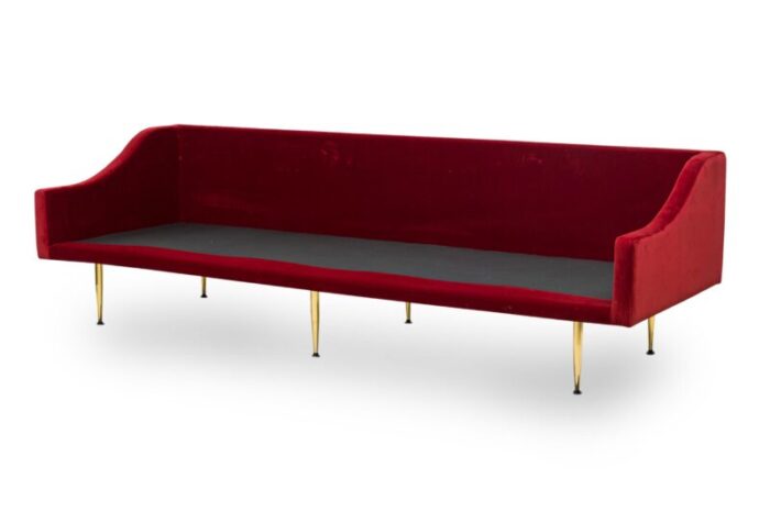 sintra contemporary modern dark red velvet and polished bronze sofa 0973