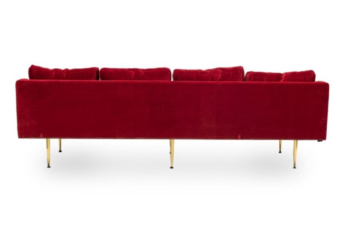 sintra contemporary modern dark red velvet and polished bronze sofa 2045