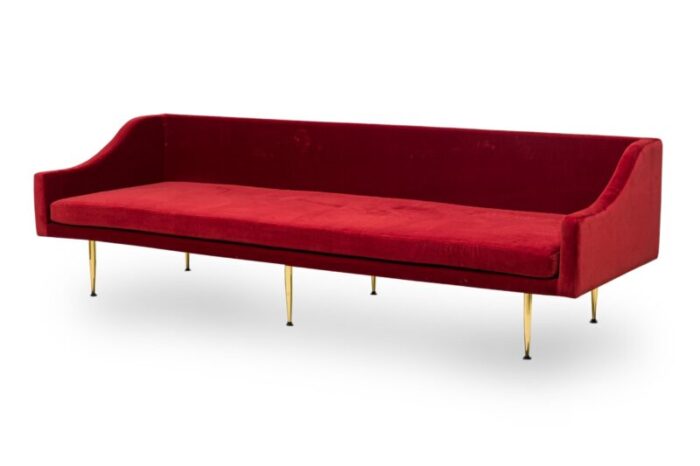 sintra contemporary modern dark red velvet and polished bronze sofa 3291