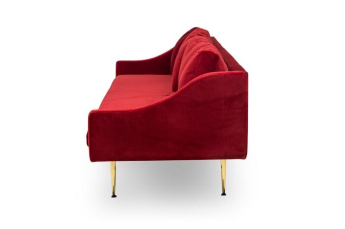 sintra contemporary modern dark red velvet and polished bronze sofa 8254