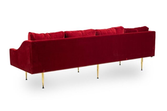 sintra contemporary modern dark red velvet and polished bronze sofa 8440