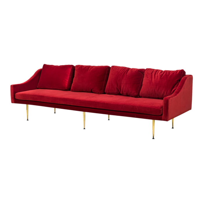 sintra contemporary modern dark red velvet and polished bronze sofa 8576