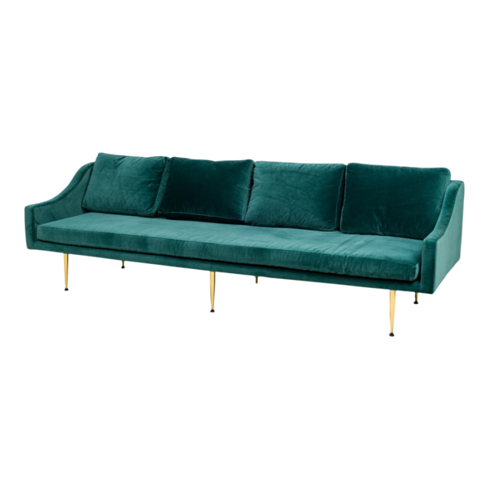 sintra contemporary modern dark sea green velvet and polished bronze sofa 1803