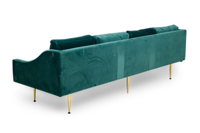 sintra contemporary modern dark sea green velvet and polished bronze sofa 6902