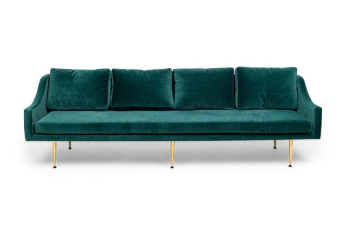 sintra contemporary modern dark sea green velvet and polished bronze sofa 7868