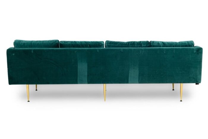 sintra contemporary modern dark sea green velvet and polished bronze sofa 9786