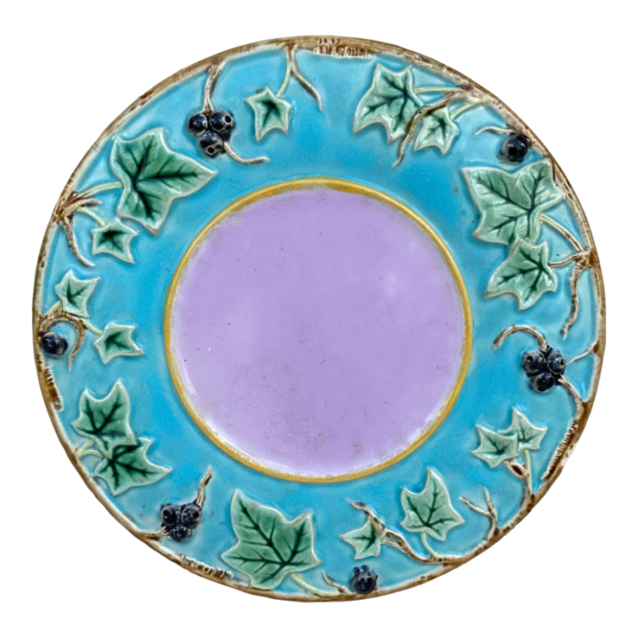 small 19th century majolica leaves plate george jones 2971