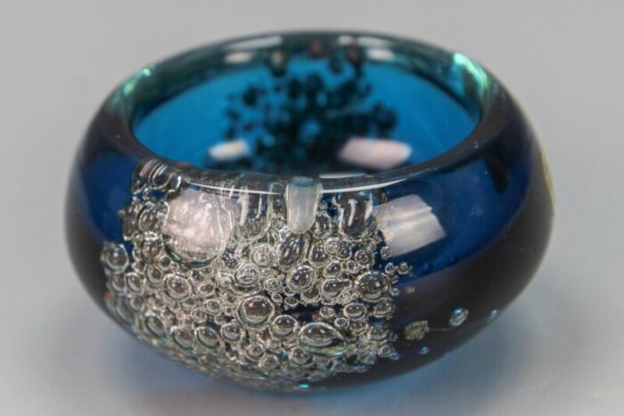 small blue bubbled glass bowl by zwiesel germany 1970s 15