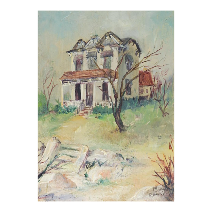 small mid 20th century old house impressionist painting 6567