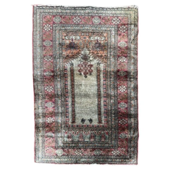 small turkish cesareh silk rug 1970s 1