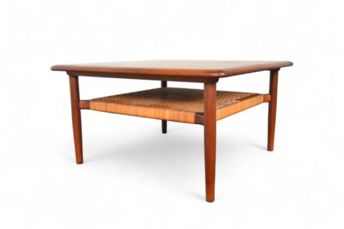 square teak cane coffee table by gunnar schwartz 1185