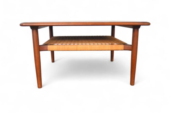 square teak cane coffee table by gunnar schwartz 4296