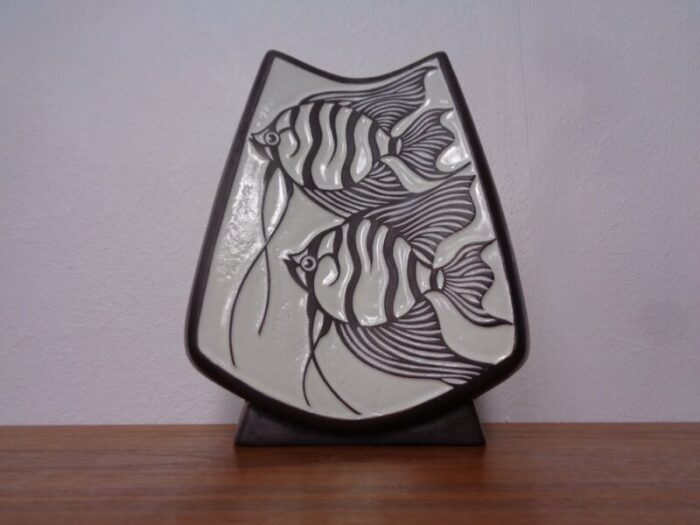 studio ceramic vase with fishes from carstens goldscheider 1950s 2