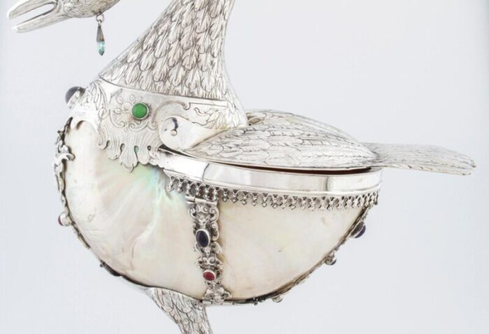 swan shaped centerpiece in silver with engraved decorations 1880s 10