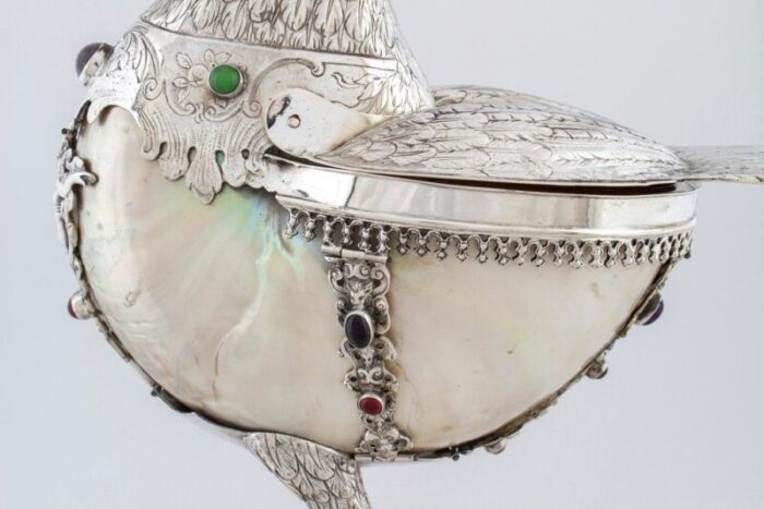 swan shaped centerpiece in silver with engraved decorations 1880s 4