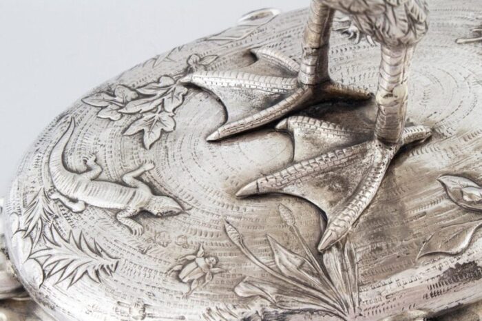 swan shaped centerpiece in silver with engraved decorations 1880s 5