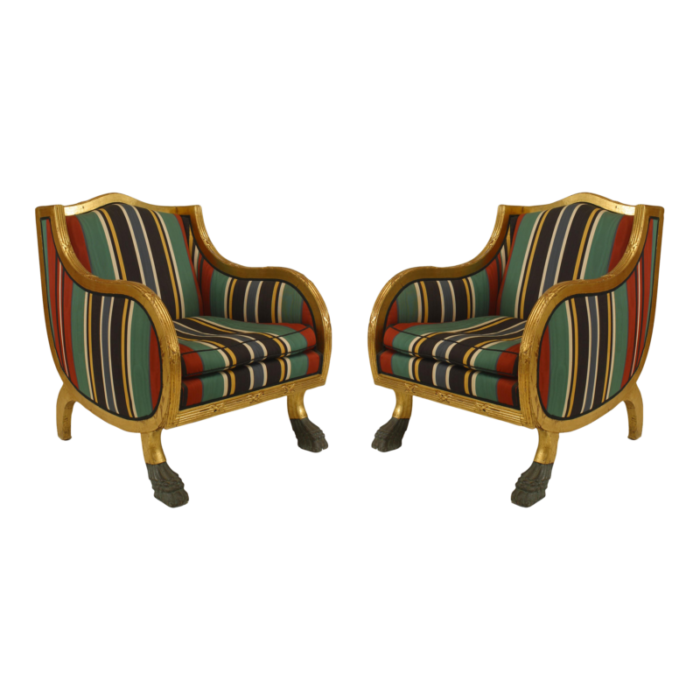 swedish empire green stripe club chairs a pair 4556