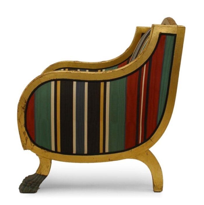 swedish empire green stripe club chairs a pair 7160