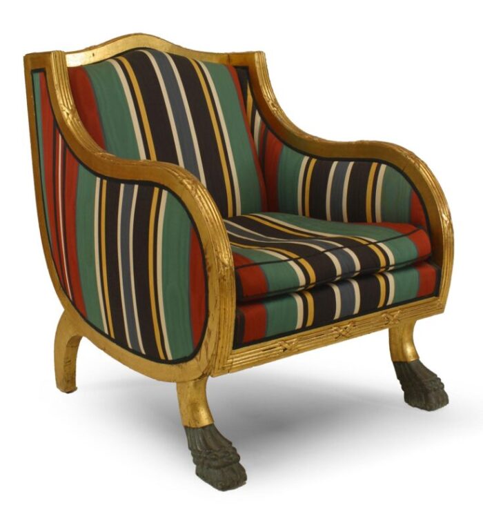 swedish empire green stripe club chairs a pair 7916