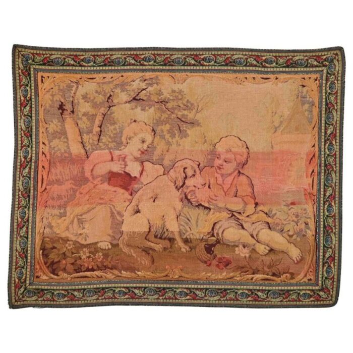 tapestry with bucolic scene 1950s 1