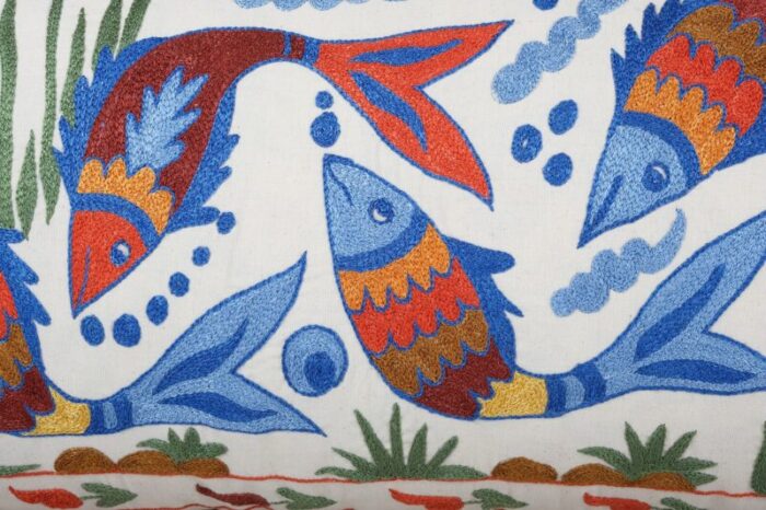 tashkent suzani cushion cover with fish motif 2 1